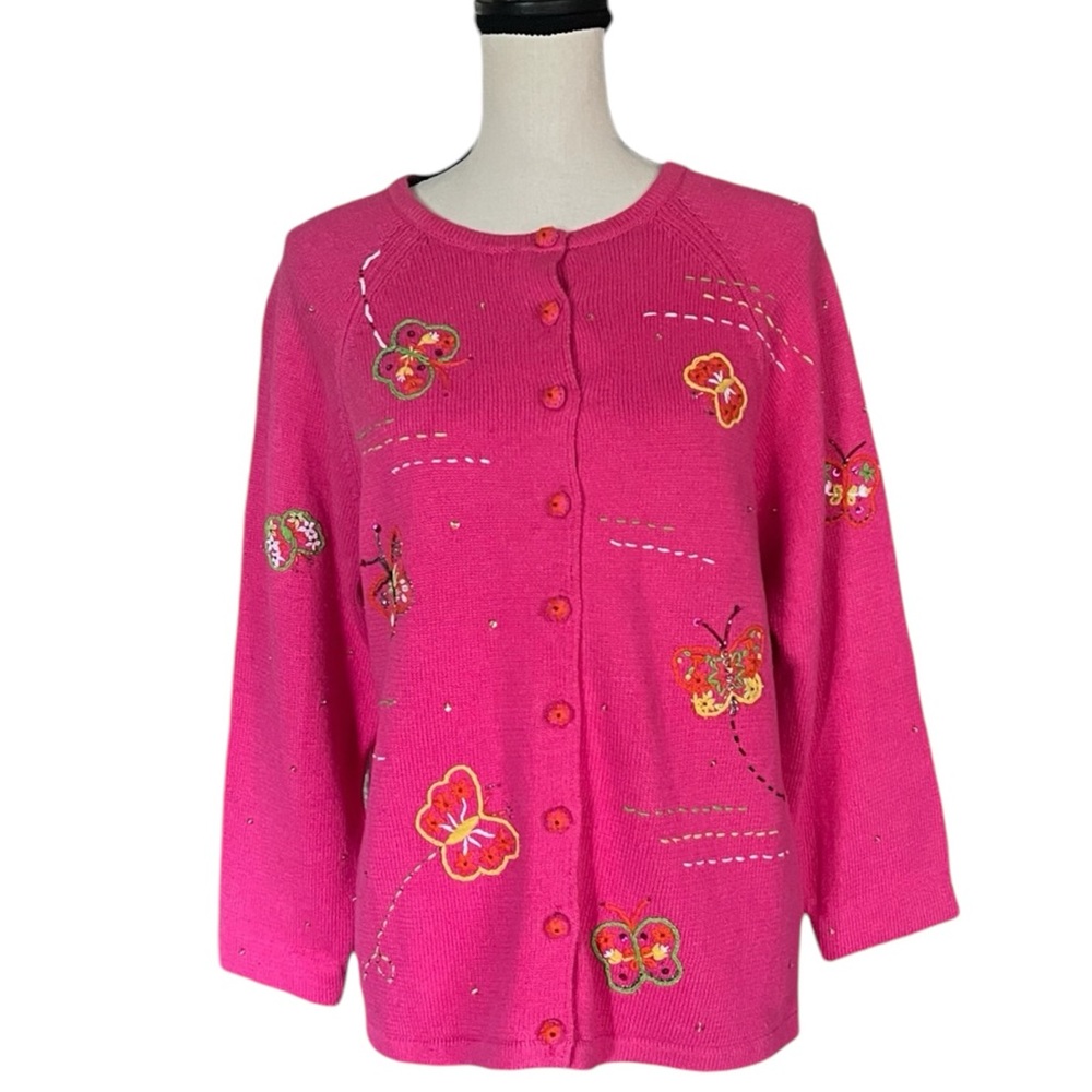 VTG. 2001 Heirloom Collectibles Embroidered Butterfly Sweater Cardigan. Sz. M